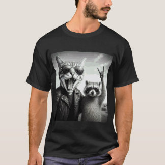 Rock Star Cat Selfie Racoon Rock Music Gifts Men  T-Shirt