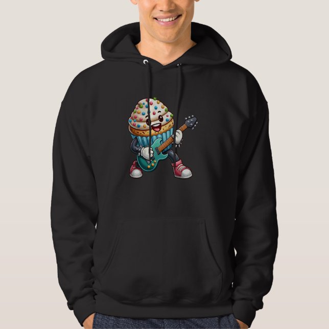 Rock Star Cupcake Cartoon Character Funny Guitar P Hoodie (Front)