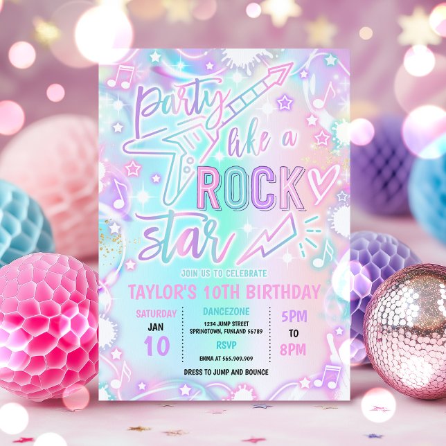 Rock Star Dance Music Tie Dye Neon Glow Birthday Invitation (Creator Uploaded)
