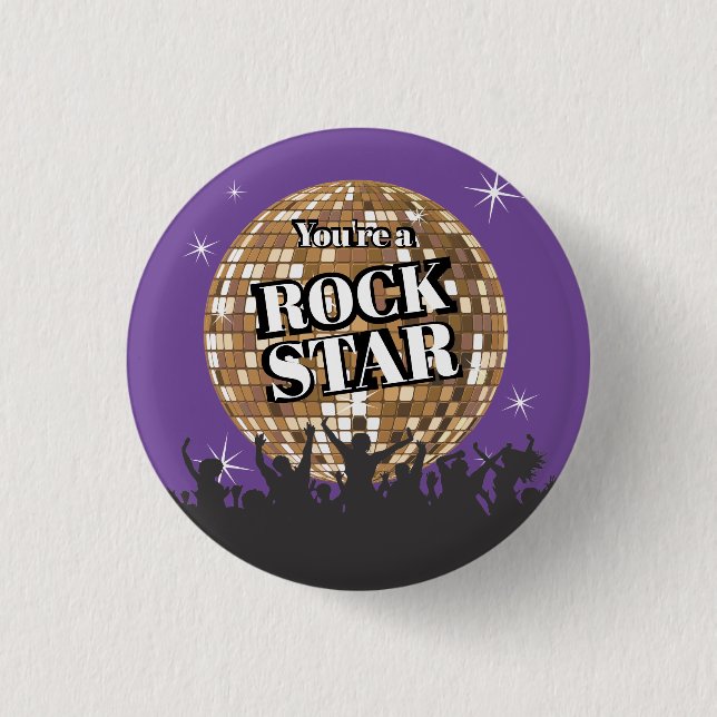 Rock star disco ball employee kudos award button (Front)