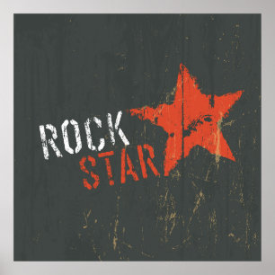 Rock Star Distressed Grunge Red Star Poster