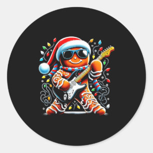 Rock Star Gingerbread Christmas Guitar Lights Men  Classic Round Sticker