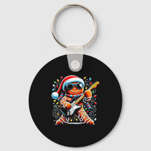 Rock Star Gingerbread Christmas Guitar Lights Men  Key Ring