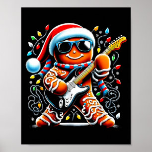 Rock Star Gingerbread Christmas Guitar Lights Men  Poster