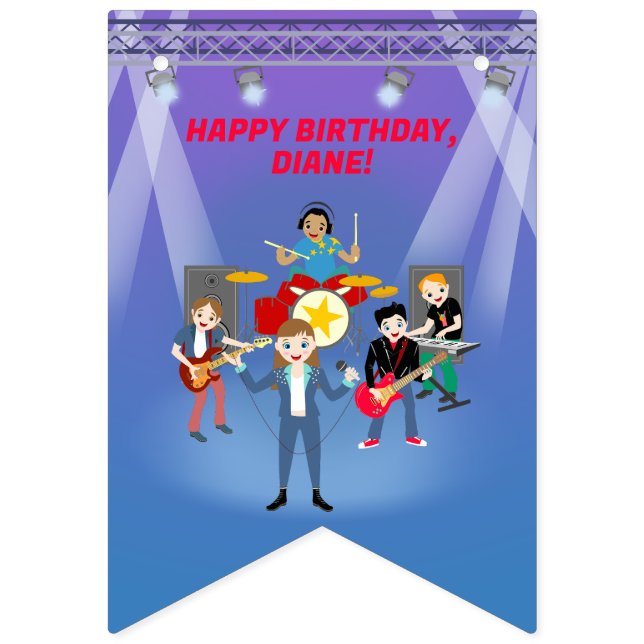 Rock Star Girl Band Birthday Party Bunting (First Flag)