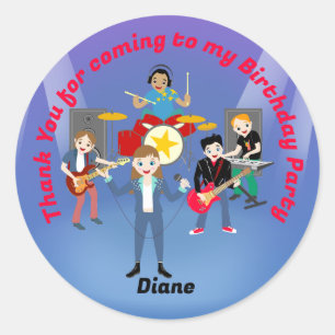 Rock Star Girl Band Birthday Party Classic Round Sticker