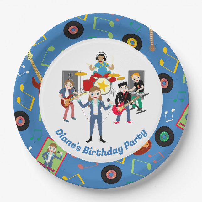Rock Star Girl Band Birthday Party Paper Plate (Front)