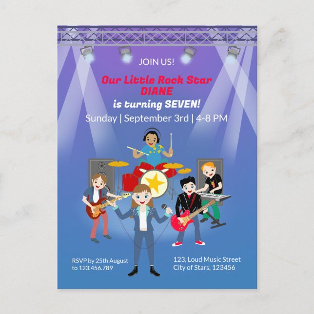 Rock Star Girl Band Birthday Party Postcard (Front)