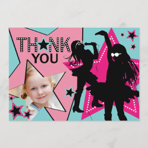 Rock Star Girl Band Thank You Aqua Pink Card