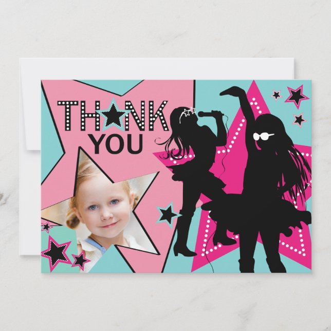 Rock Star Girl Band Thank You Aqua Pink Card (Front)