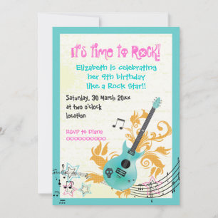 Rock star girly electric guitar birthday invitation