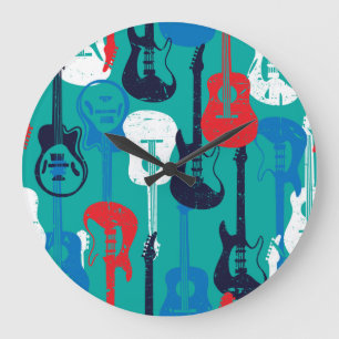 Rock Star: Grunge Guitar Pattern Large Clock