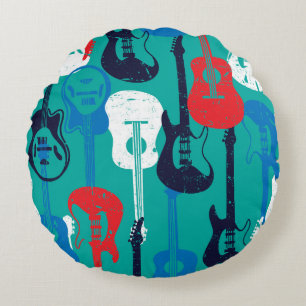 Rock Star: Grunge Guitar Pattern Round Cushion