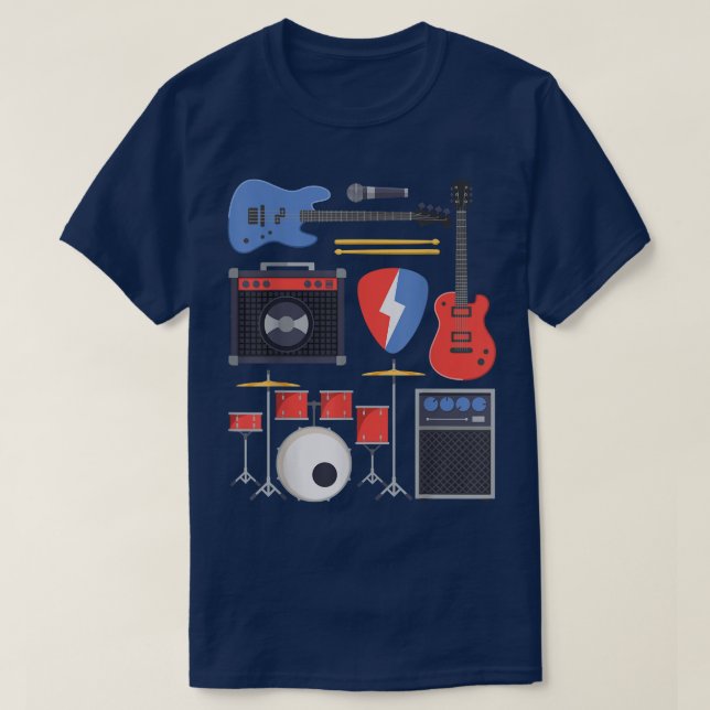Rock Star Guitar & Band Instruments Rock & Roll Mu T-Shirt (Design Front)