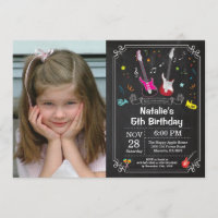Rock Star Guitar Birthday Invitation Music Girl