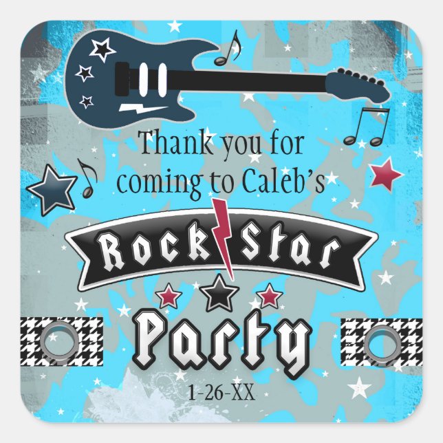 Rock Star Guitar Birthday Party Favour Stickers (Front)