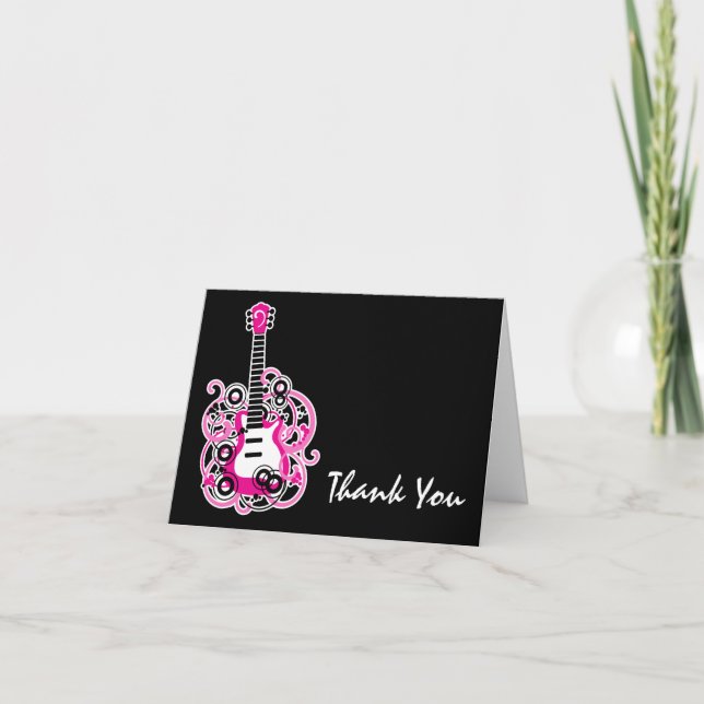Rock Star Guitar Pink and Black Thank You Note (Front)