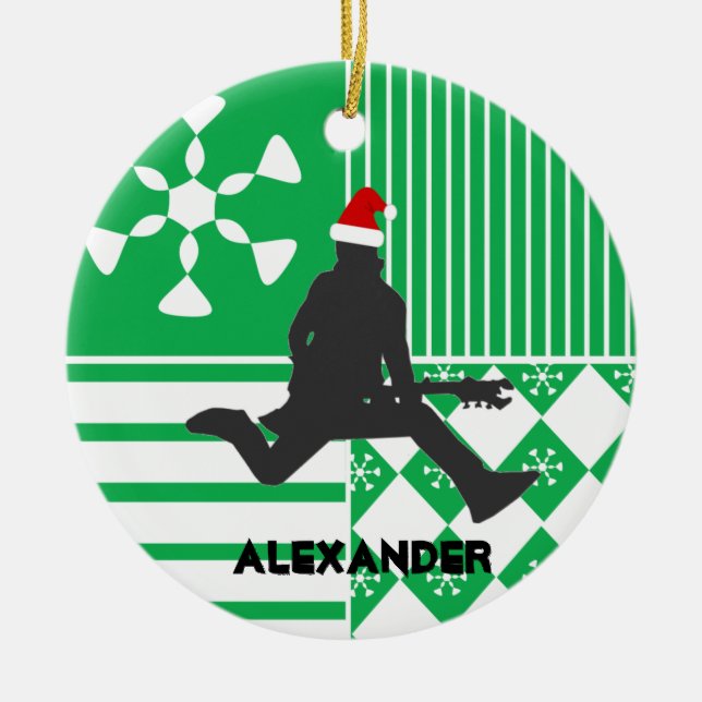 Rock Star Guitar Player Santa Hat Ornament (Front)