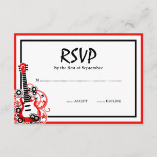 Rock Star Guitar Red Black RSVP Card