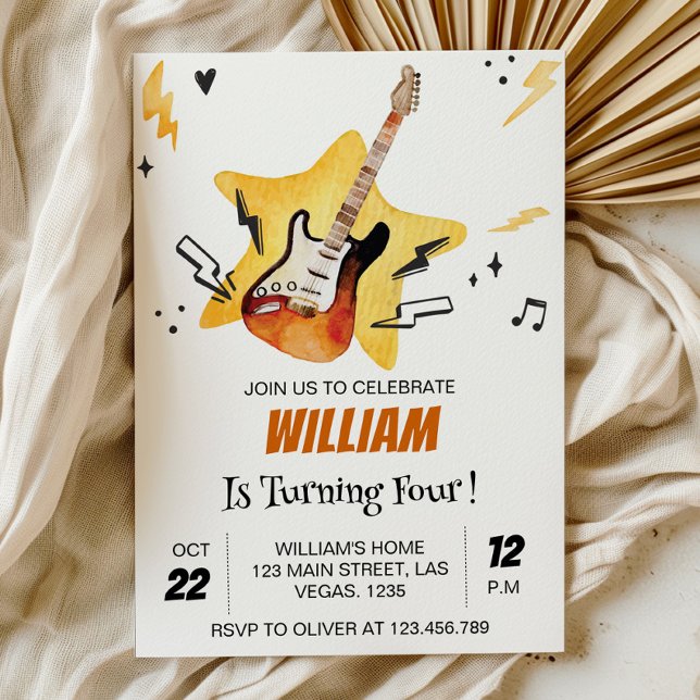 Rock Star Guitar Rock And Roll Birthday Invitation (Creator Uploaded)