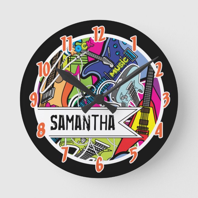 Rock Star Guitar Rocker Band Personalised Clock (Front)