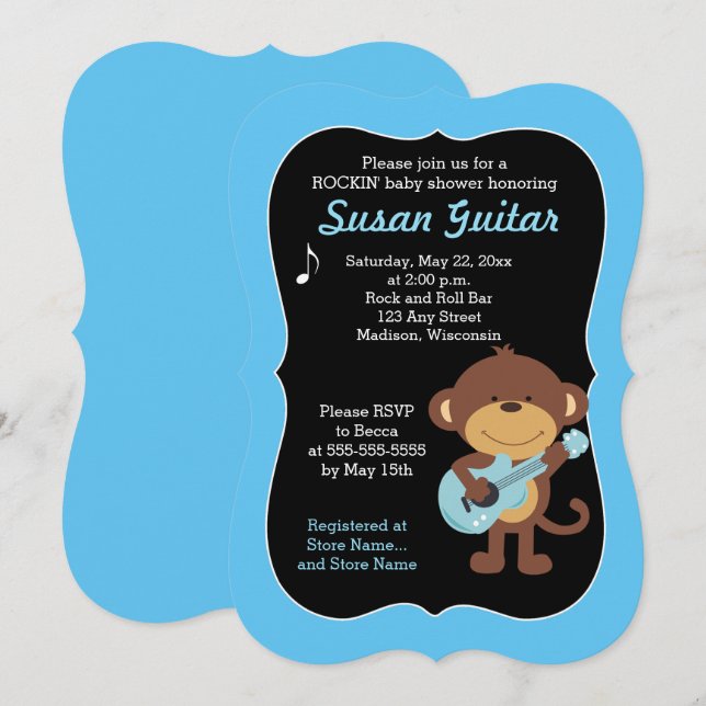 Rock Star Monkey Baby Shower / Choose Colour! Invitation (Front/Back)