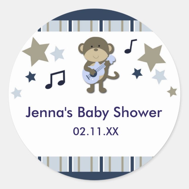 Rock Star Monkey Baby Shower Sticker (Front)