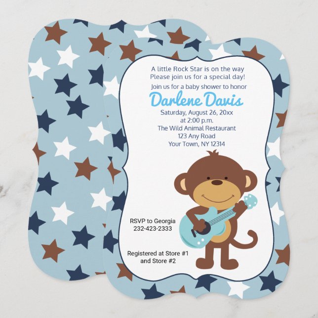 Rock Star Monkey Guitar Boy Baby Shower Invitation (Front/Back)
