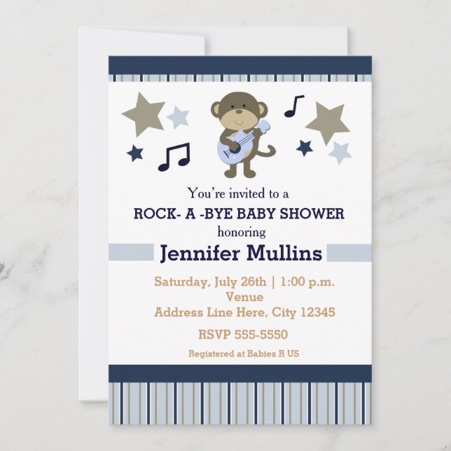 Rock Star Party Baby Shower Monkey Invitation (Front)