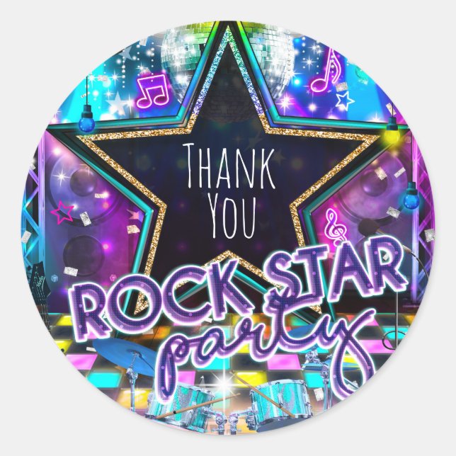 ROCK STAR PARTY Birthday Musical Dance Favour Classic Round Sticker (Front)