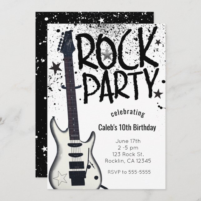Rock Star Party Guitar Birthday Event Invitations (Front/Back)
