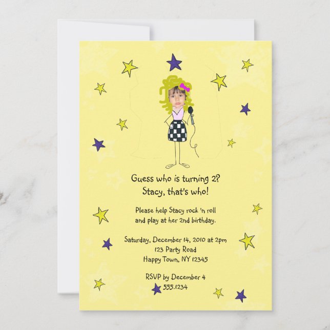 Rock Star Photo Impose Girl Invitation (Front)