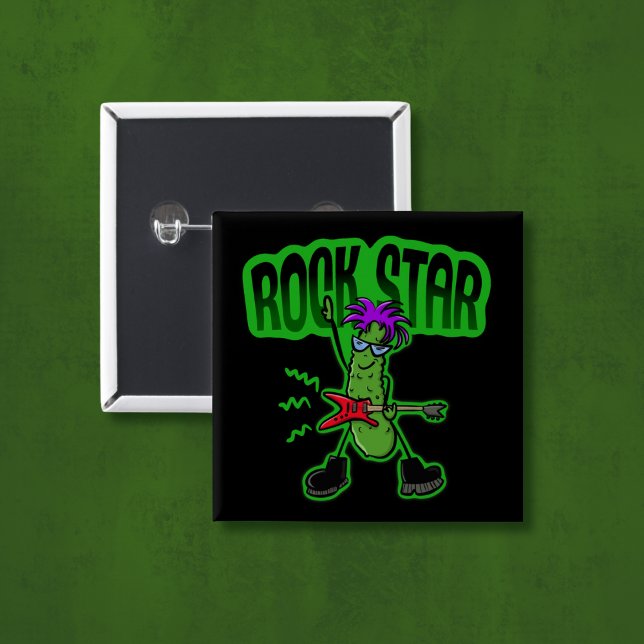 Rock Star Pickle - Funny Cartoon 15 Cm Square Badge (Creator Uploaded)