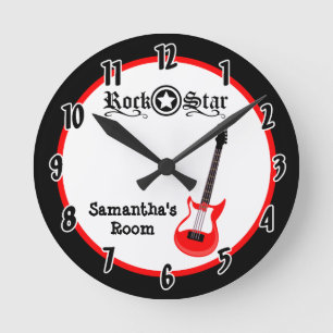 Rock Star Red Guitar Personalised Clock