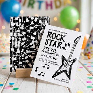 Rock Star Rock and Roll Guitar Birthday Invitation