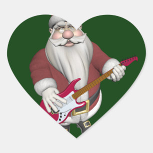 Rock Star Santa With Red Electric Guitar Heart Sticker