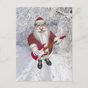 Rock Star Santa With Red Electric Guitar Holiday Postcard