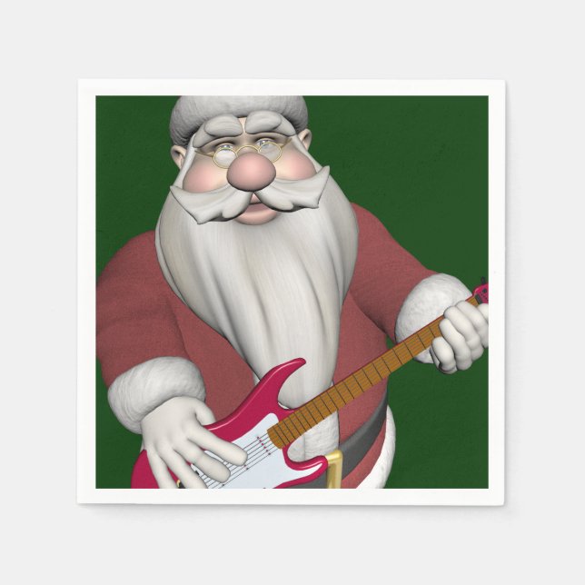 Rock Star Santa With Red Electric Guitar Napkin (Front)