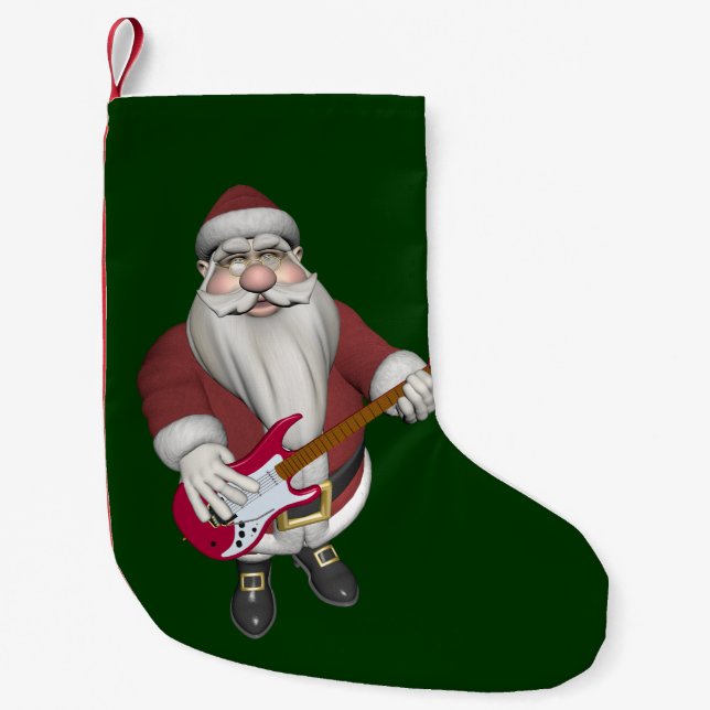 Rock Star Santa With Red Electric Guitar Small Christmas Stocking (Front)