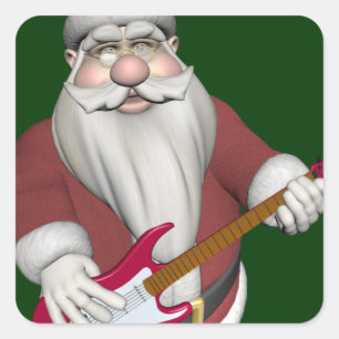 Rock Star Santa With Red Electric Guitar Square Sticker