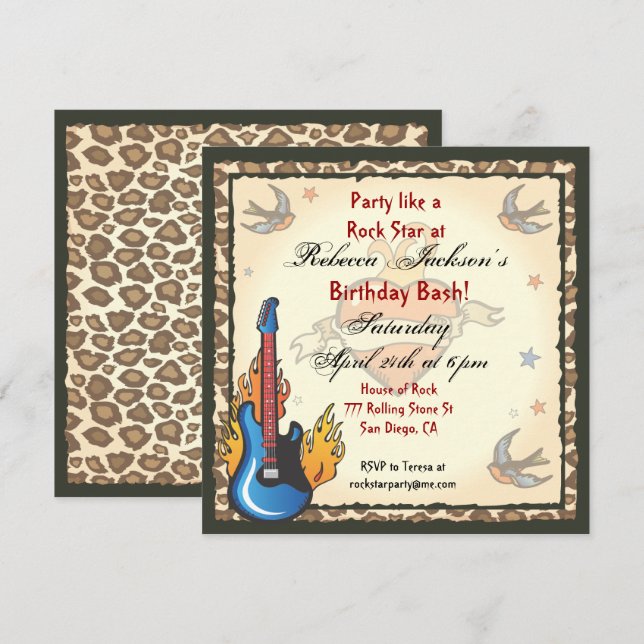 Rock Star Tattoo Invitation (Front/Back)