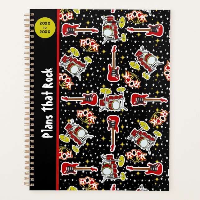 Rock Star Teen Spirit Drum Sets Guitars Red Black Planner (Front)