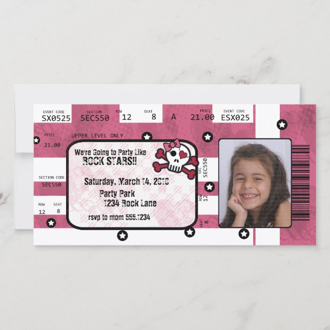 Rock Star Ticket Invitation or Thank You Card (Front)