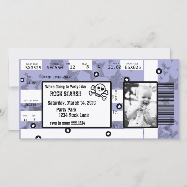 Rock Star Ticket Invitation or Thank You Card (Front)