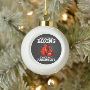 Rock Steady Boxing Knock Out Parkinson's Ceramic Ball Christmas Ornament