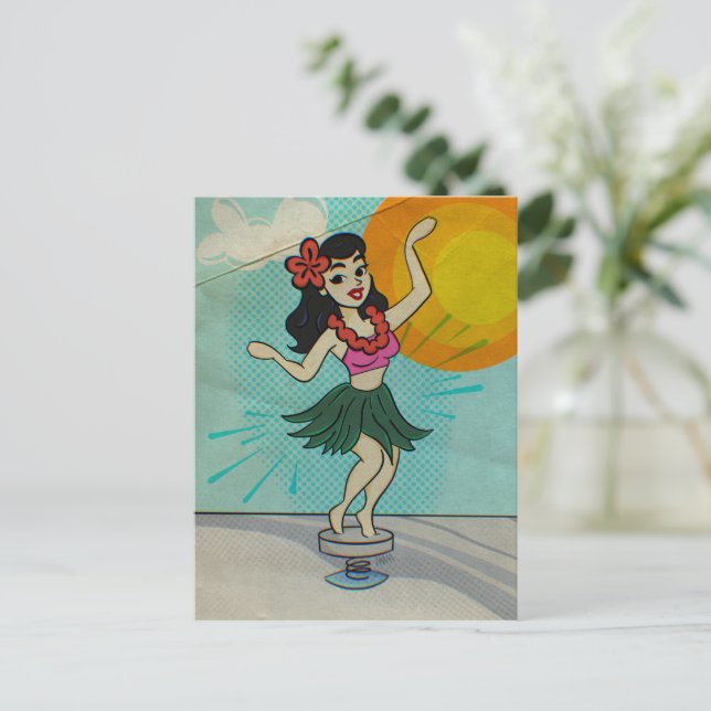 Rock the Hula Girl  Holiday Postcard (Standing Front)