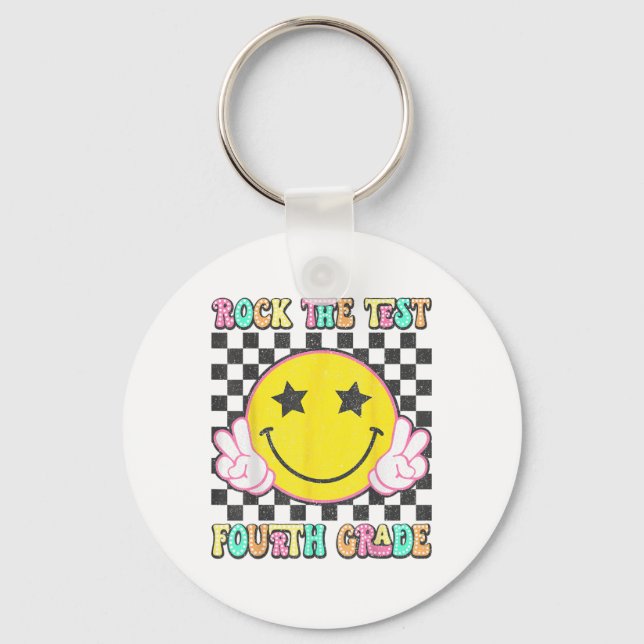 Rock The Test Day 4th Grade Teacher Fourth Grade T Key Ring (Front)