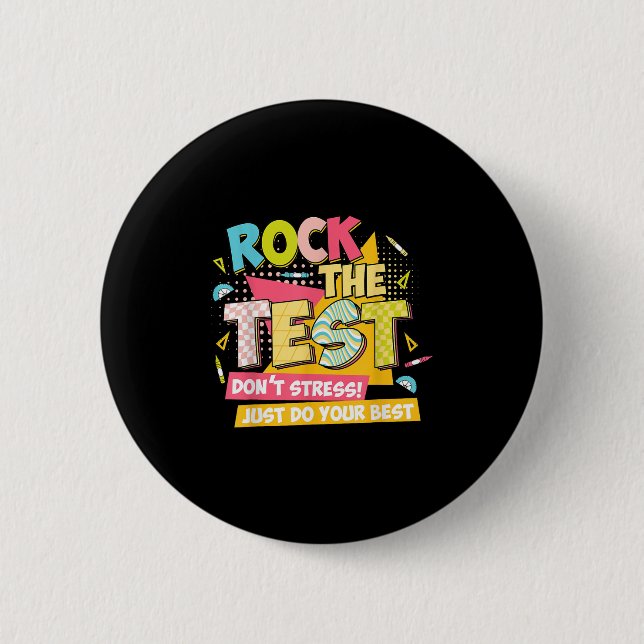 Rock The Test Day Motivational Retro Teachers Test 6 Cm Round Badge (Front)