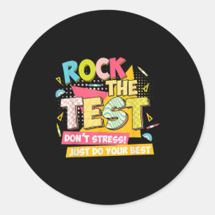 Rock The Test Day Motivational Retro Teachers Test Classic Round Sticker