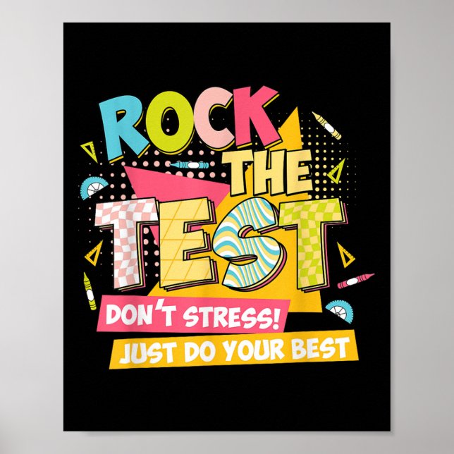 Rock The Test Day Motivational Retro Teachers Test Poster (Front)